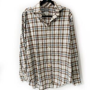Thomas Dean Men’s Brown Plaid Shirt Sz L